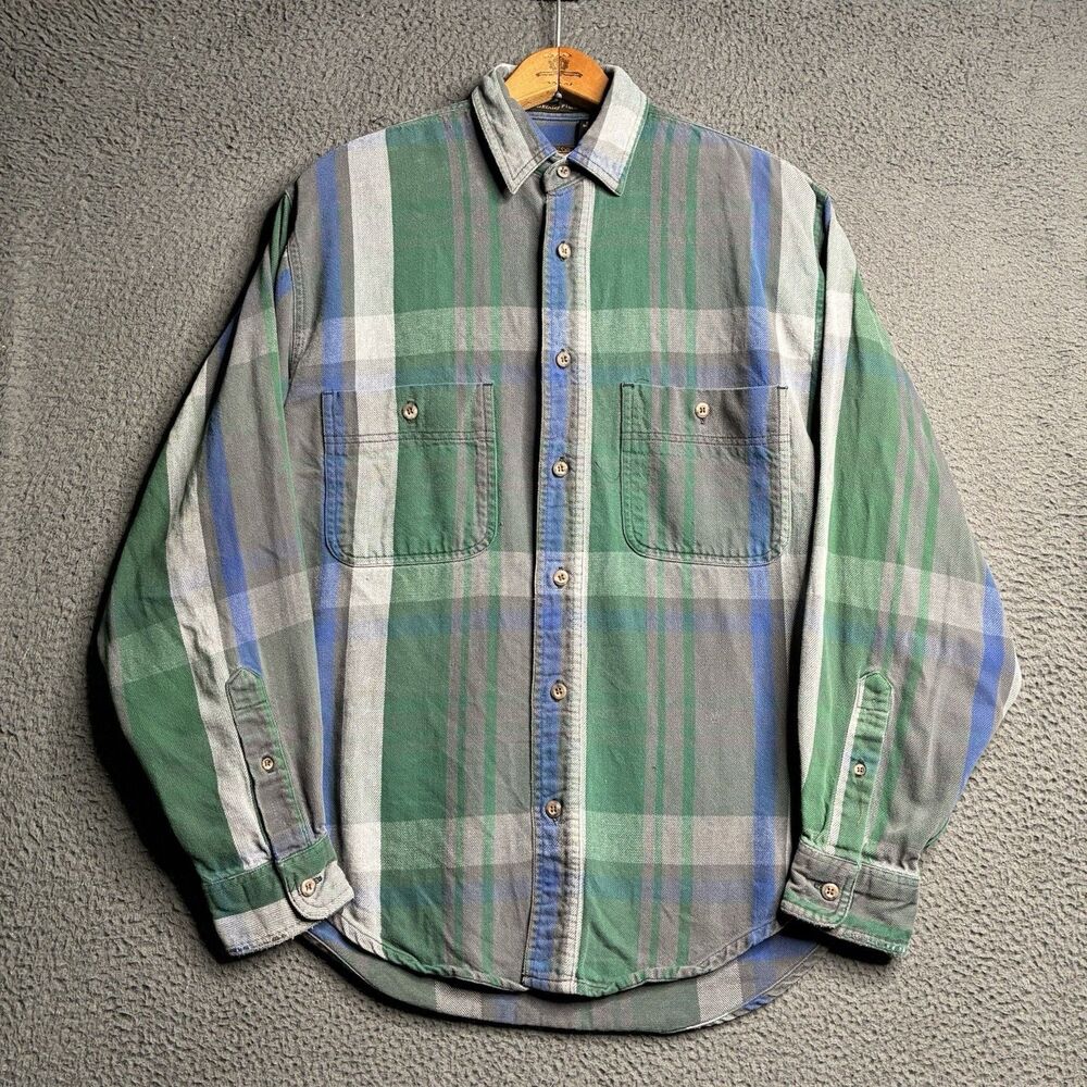 Vintage Eddie Bauer Medium Men’s McKinley Cloth Green Plaid Flannel Shirt Cotton